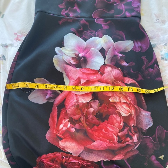 Ted Baker Black Midi Dress with Pink & Purple Floral Print - Picture 4 of 7